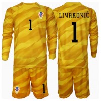Camiseta Croacia Dominik Livakovic #1 Portero Primera Equipación Replica Eurocopa 2024 para niños mangas largas (+ Pantalones cortos)